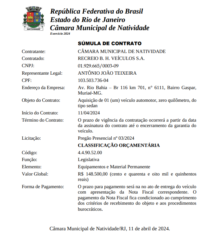 SÚMULA DE CONTRATO